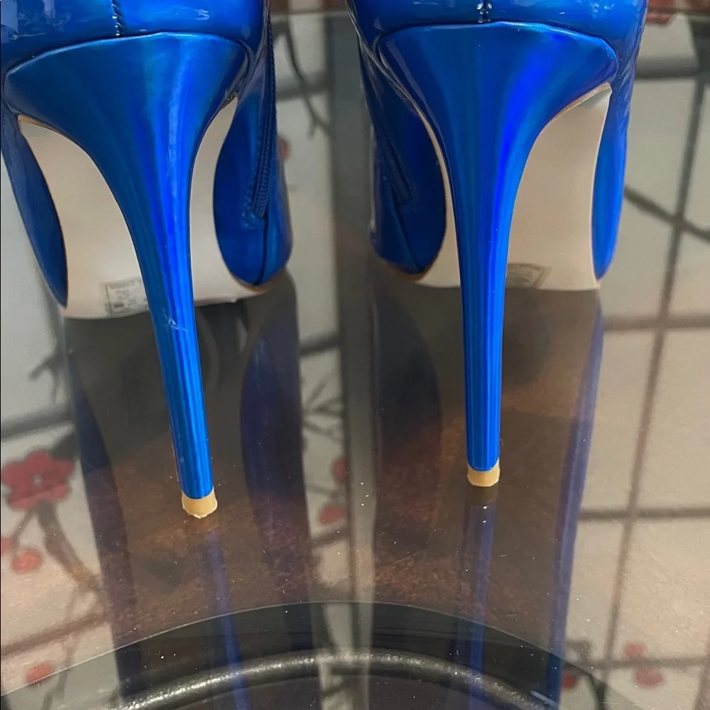 Nova Patent Knee-High Stiletto Boots in Vibrant Blue with 4.5” heels